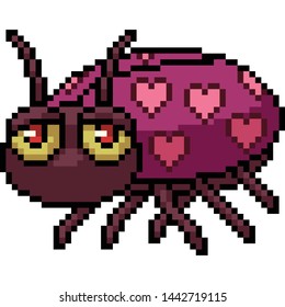 vector pixel art heart ladybug isolated cartoon