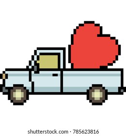 vector pixel art heart pick up isolated