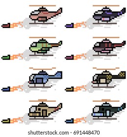 vector pixel art helicopter missile set