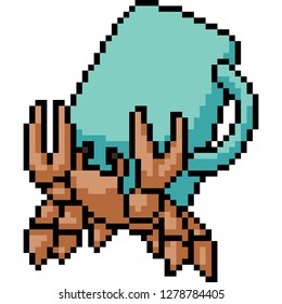 vector pixel art hermit crab isolated cartoon