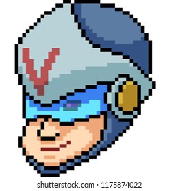 vector pixel art hero head isolated cartoon
