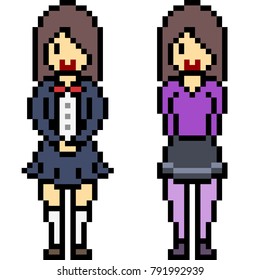 vector pixel art high school girl isolated