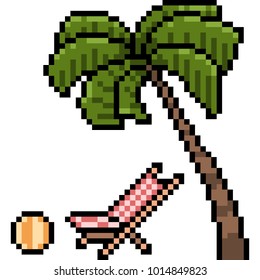 vector pixel art holiday beach isolated