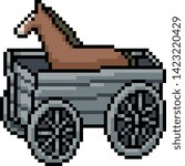 vector pixel art horse wagon isolated cartoon