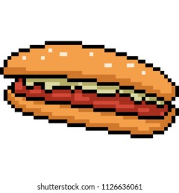 vector pixel art hot dog isolated cartoon