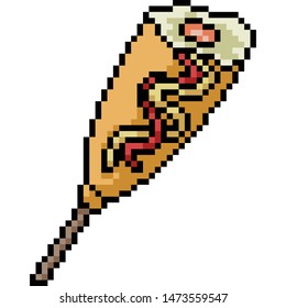 vector pixel art hotdog stick isolated cartoon