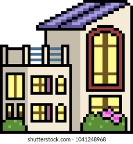 vector pixel art house isolated cartoon