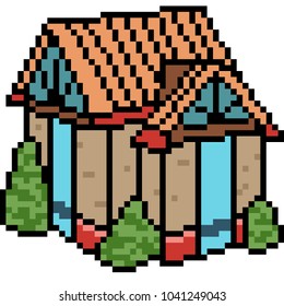 vector pixel art house isolated cartoon