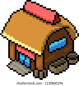 vector pixel art house isolated cartoon