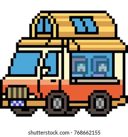 vector pixel art house truck isolated