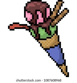 vector pixel art ice cream cone isolated cartoon