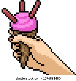 vector pixel art ice cream isolated cartoon