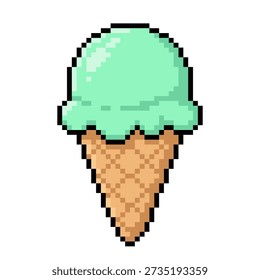 Vector pixel art ice cream 8 bit isolated background
