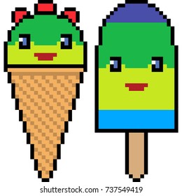 vector pixel art ice cream isolated
