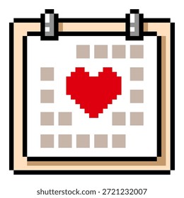 Vektor Pixel Art Symbol des Kalenders mit Liebesdatum