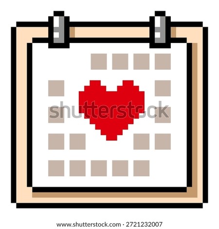 Vector Pixel Art Icon of Calendar with Love Date