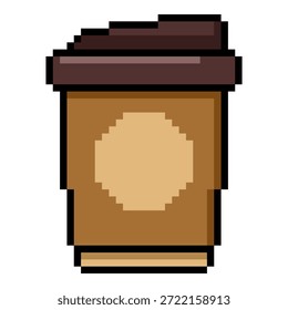 Vector Pixel Art Icon - Coffee Cup for Takeaway