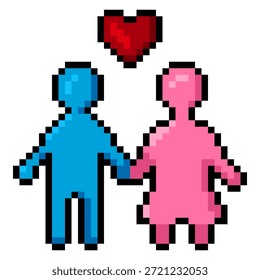 Vector Pixel Art Icon of Couple Falling in Love