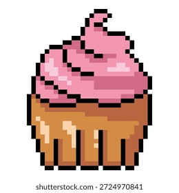 Vector Pixel Art Icon - Cupcake con crema rosa
