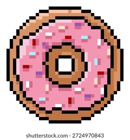 Vector Pixel Art Icon - Donut con esmalte rosa