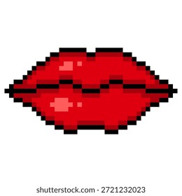 Vetor Pixel Art Ícone de Lábios Vermelhos Femininos