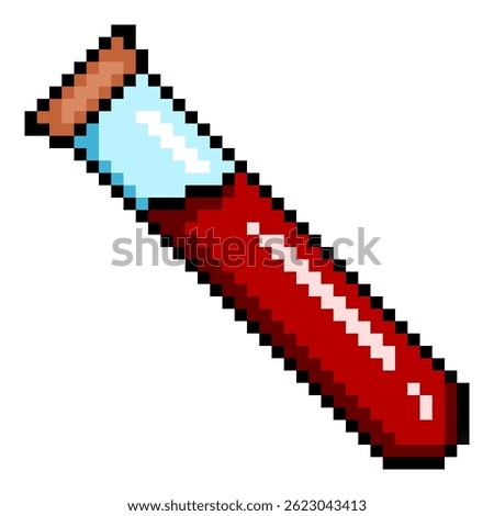 Vector Pixel Art Icon - Glass Vial with Blood. Chemical Lab Glassware.