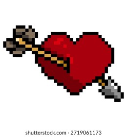 Vetor Pixel Art Ícone de Coração com Cupids Seta