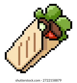 Ícone de arte de pixel vetorial - envoltório de Kebab com salada e legumes