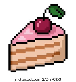Vector Pixel Art Icon - Pieza de pastel con cereza en la parte superior