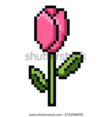 Vector Pixel Art Icon of Pink Tulip Flower