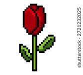 Vector Pixel Art Icon of Red Tulip Flower