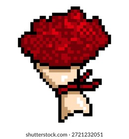 Vector Pixel Art Icon of Red Roses Bouquet