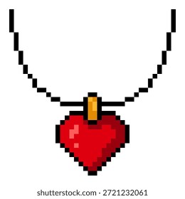 Vector Pixel Art Icon de Colgante de Corazón Rojo
