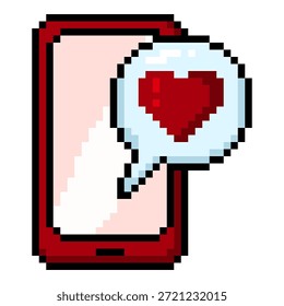 Vector Pixel Art Icon de Smartphone con mensaje de amor
