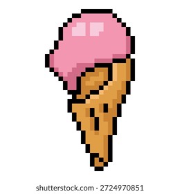 Vector Pixel Art Icon - Strawberry Ice Cream Cone