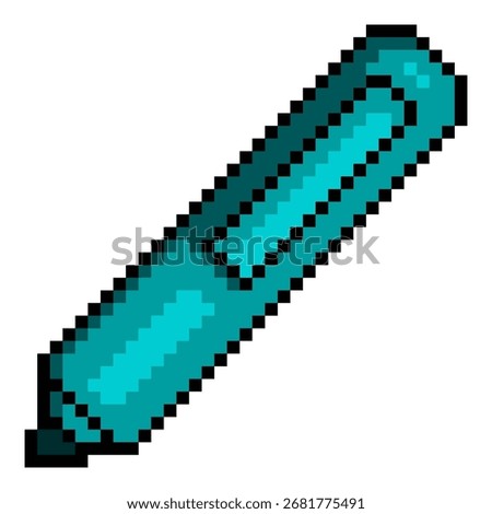 Vector Pixel Art Icon - Turquoise Felt-tip Pen