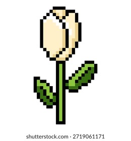 Vector Pixel Art Icon of White Tulip Flower