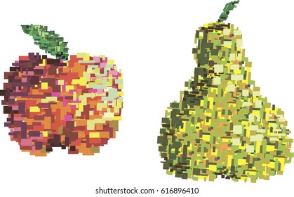 Vector pixel art illustration with fruit