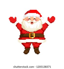 Vector pixel art illustration of happy smiling Santa Claus