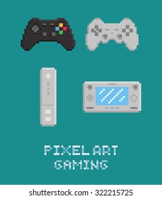 Vector pixel art illustration - modern gamepads set isolated