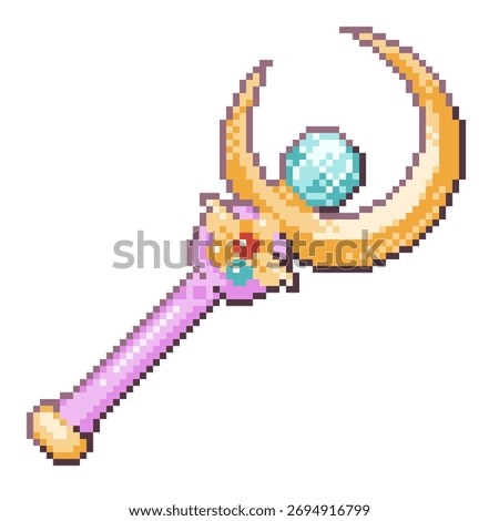 Vector pixel art illustration of a Moon Stick from the Sailor Moon to perform the Moon Healing Escalation for game, icon, sticker, element