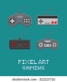 Vector pixel art illustration - retro gamepads set isolated