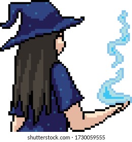 vector pixel art isolated anime witch