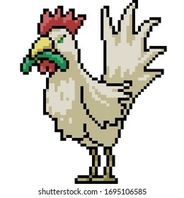 vector pixel art isolated chicken eat worm