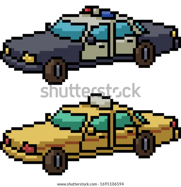 vector pixel art isolated\
cop taxi car