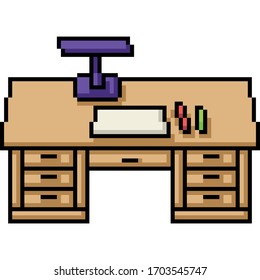 vector pixel art isolated desk writing