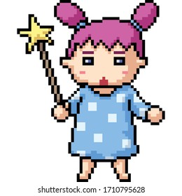 vector pixel art isolated magic girl