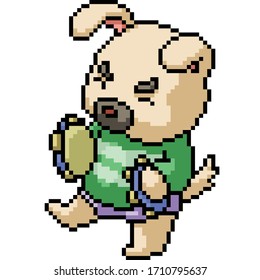 vector pixel art isolated tambourine dog