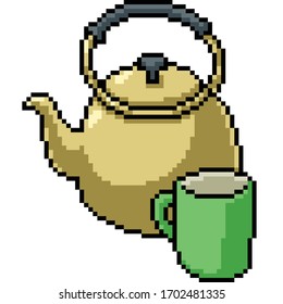 vector pixel art isolated tea pot