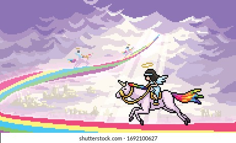 vector pixel art isolated unicorn racing